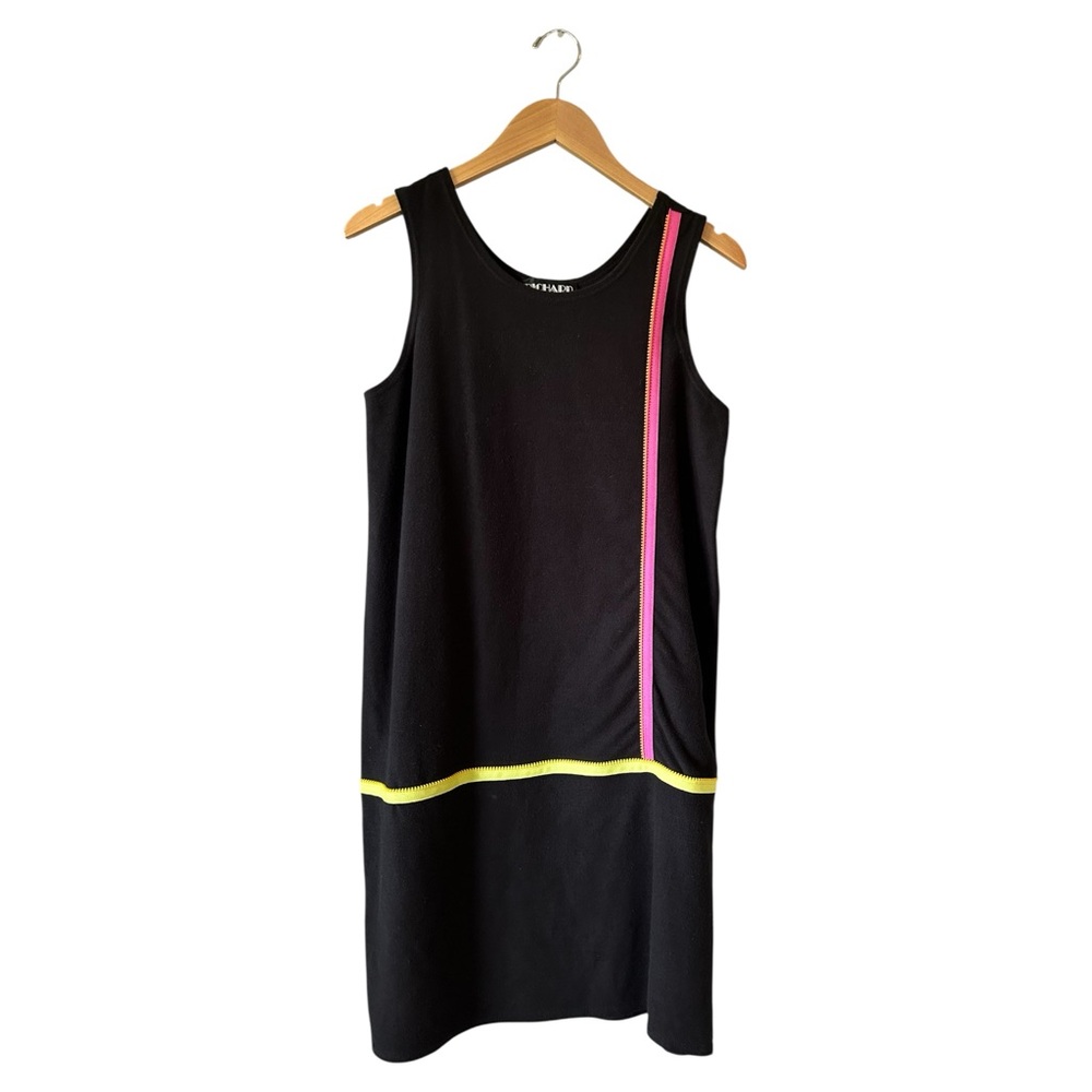 Vintage 1980s RICHARD Cotton Knit Sheath Dress M/L Neon Zippers NWT Deadstock